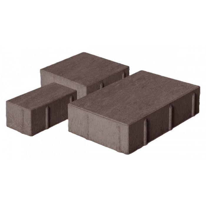 Тротуарная плитка Фабрика Готика Новый Город 240х160х60, 160х160х60, 80х160х60 мм. PROFI Коричневый на белом цементе ч/п